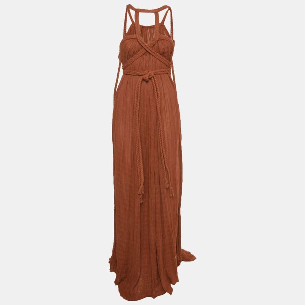 Kasia Kulenty Brown Cotton Gauze Venus Braided Gown One Size